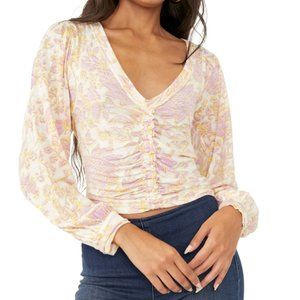 Free People Ivory + Purple Blouse